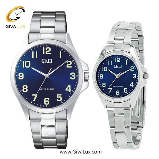 ساعت مچی اورجینال ست کیو اند کیو Q&Q نقره ای | نقره ای| سرمه ای| کد رفرنس زنانه: C37A-001PY، مردانه: C36A-001PY